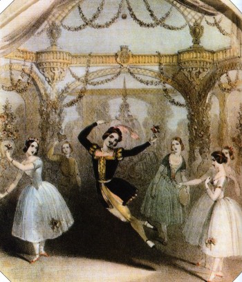 Pas de trois z plesové scény na Dvoře Fleur de Lys, Arthur Saint-Léon, 1844 Londýn