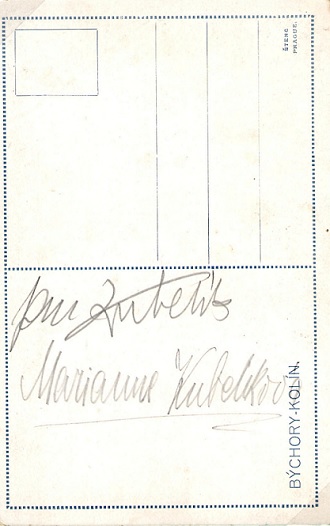 Podpisy manželů Kubelíkových na pohlednici