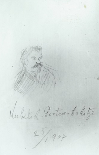 Kubelíkova skica portrétu skladatele a houslisty Františka Drdly