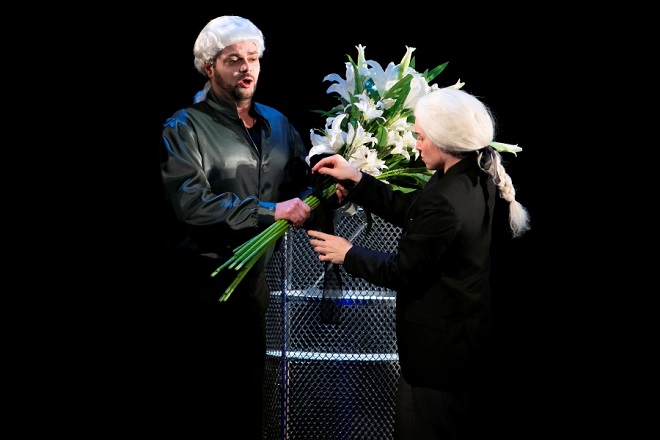 G.F.Händel: Alcina - Marek Gurbaľ (Melisso), Anna Manske (Ruggiero) - ŠD Košice 2016 (foto Joseph Marčinský)