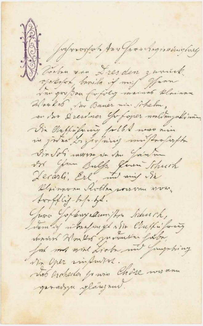 Dopis Antonína Dvořáka rakouskému hudebnímu kritikovi a estetikovi Eduardu Hanslickovi (zdroj aukční katalog stargardt.de)