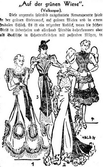 Opereta Járy Beneše jako inspirace nové módy - uveřejněno v Neues Wiener Journal, 18.10.1936 (foto archiv autorky)