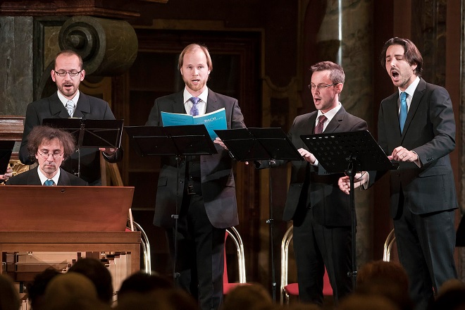 Německá moteta - Sebastian Knebel, Jaromír Nosek, Tomáš Král, Tomáš Lajtkep, Vojtěch Semerád - Barokní podvečery 1.12.2016 (foto © Petra Hajská)