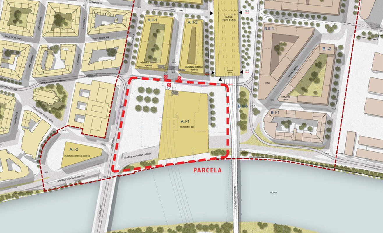Plánovaná lokace výstavby nového koncertního sálu Vltavská filharmonie - vizualizace (zdroj Koncertní sál Praha)