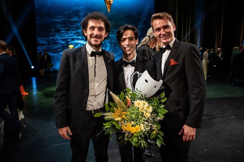 Ceny Thálie 2022, slavnostní předání cen 8. října 2022 – David Gerneš, Sergio Méndez Romero a Jan Fousek (foto Lucie Maceczková)