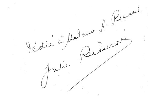 Autograf dedikace skladby Pastorale maritimo manželce skladatele Alberta Roussela. Jméno Mme. A. Roussel bylo Blanche Preisach-Roussel (zdroj Jean-Paul Montagnier)