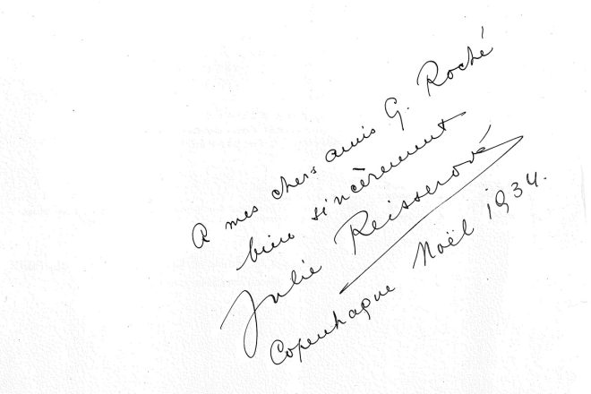 Autograf dedikace panu G. Roché na jednom z vydaných výtisků klavírního cyklu Esquisses s datem 24. prosince (na Štědrý den) roku 1934 v Kodani. Uloženo v knihovně Konzervatoře v Nancy (zdroj Jean-Paul Montagnier)