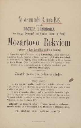 Program Mozartovo Rekviem pod vedením Leoše Janáčka – fotodokumentace pozůstalosti Leoše Janáčka (zdroj Filharmonie Brno)