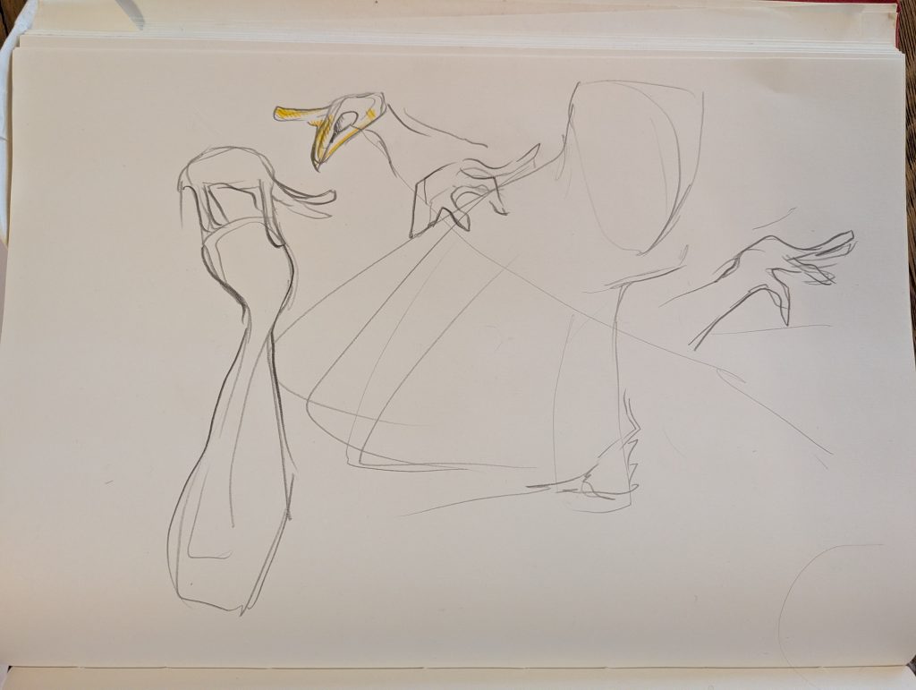 Agáta Jarošová a Lara Gouix: Entre (Mezi) – zkoušky (kresba Anna Pecinová)