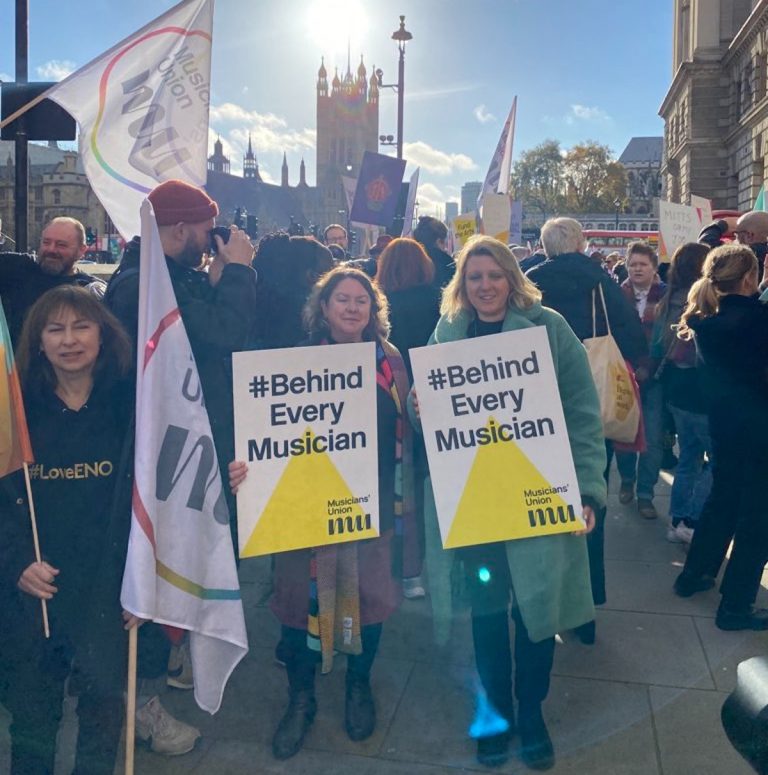 Demonstrace proti finančním škrtům v oblasti kultury, 22. listopadu 2022 (zdroj Musicians' Union)