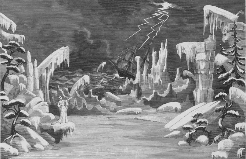 Litografie scény baletu Dcera Sněhu, třetí jednání, 1879 (zdroj Petipa Society)