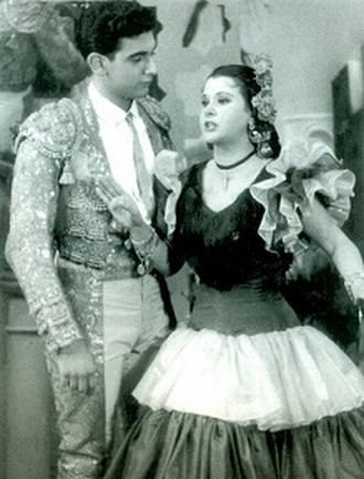 Plácido Domingo jako Rafael v opeře El gato montés (1958, Mexico City) a Rosa Maria Montes (zdroj wikipedia)