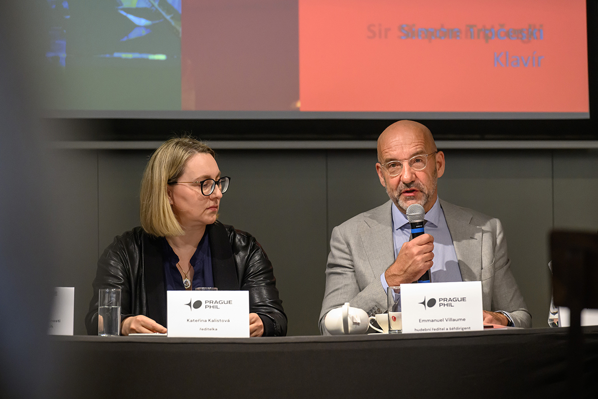 Tisková konference Prague Philharmonia, 28. dubna 2025 – Kateřina Kalistová a Emmanuel Villaume (foto Petra Hajská)