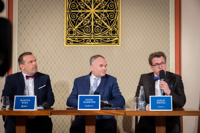 Česká filharmonie: tisková konference, 30. června 2025 – Martin Baxa, David Mareček a Jakub Hrůša (foto Ivan Malý)