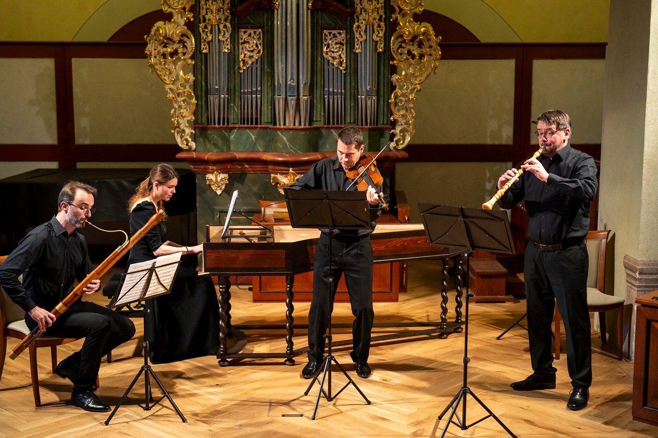 Vivaldi. Reichenauer. Kramář, 9. června 2025, Barokní refektář Profesního domu, Praha – Jiřina Marešová, Jiří Sycha, Jan Souček a Ondřej Šindelář (foto: Milan Mošna)