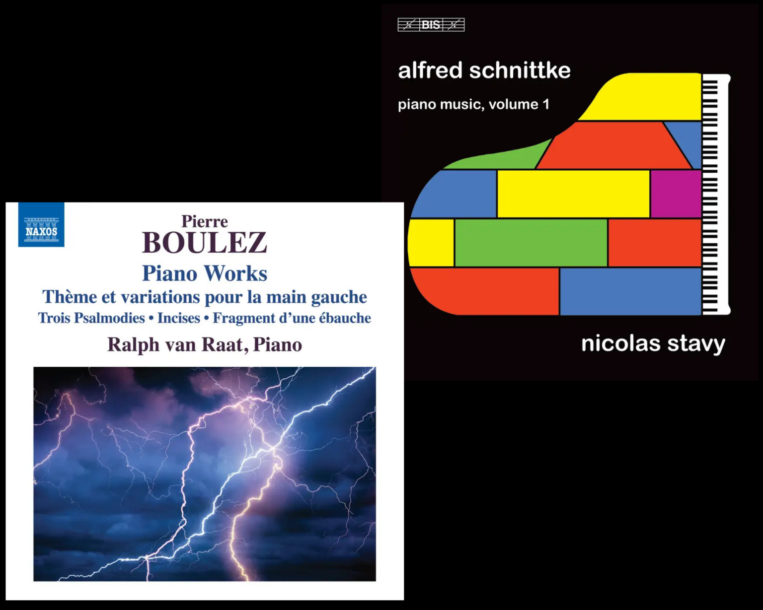 Přebaly CD Boulez: Piano Works a Alfred Schnittke: Piano Music, Vol. 1 (zdroj Presto Music)