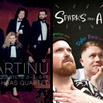 Přebaly CD Martinů: String Quartets Nos 2, 3, 5, 7 a Sparks From Ashes: Songs by Dvořák, Kaprálová, Bartók and Křička (zdroj Presto Music)