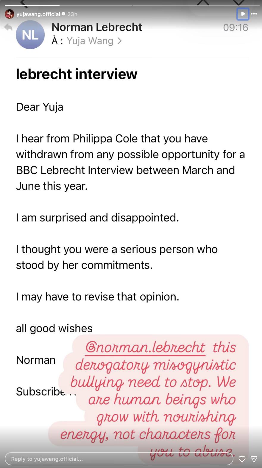 Screen e-mailu (zdroj Yuja Wang)