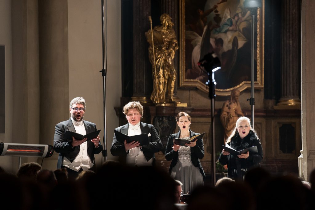 ZA SVĚTLEM / Matthews – Zemek Novák – Beethoven, 12. dubna 2026, Kostel sv. Jakuba, Brno – Tereza Zimková, Jarmila Vantuchová, Oleg Zalytskiy a Tomáš Šelc (foto Jan Prokopius)